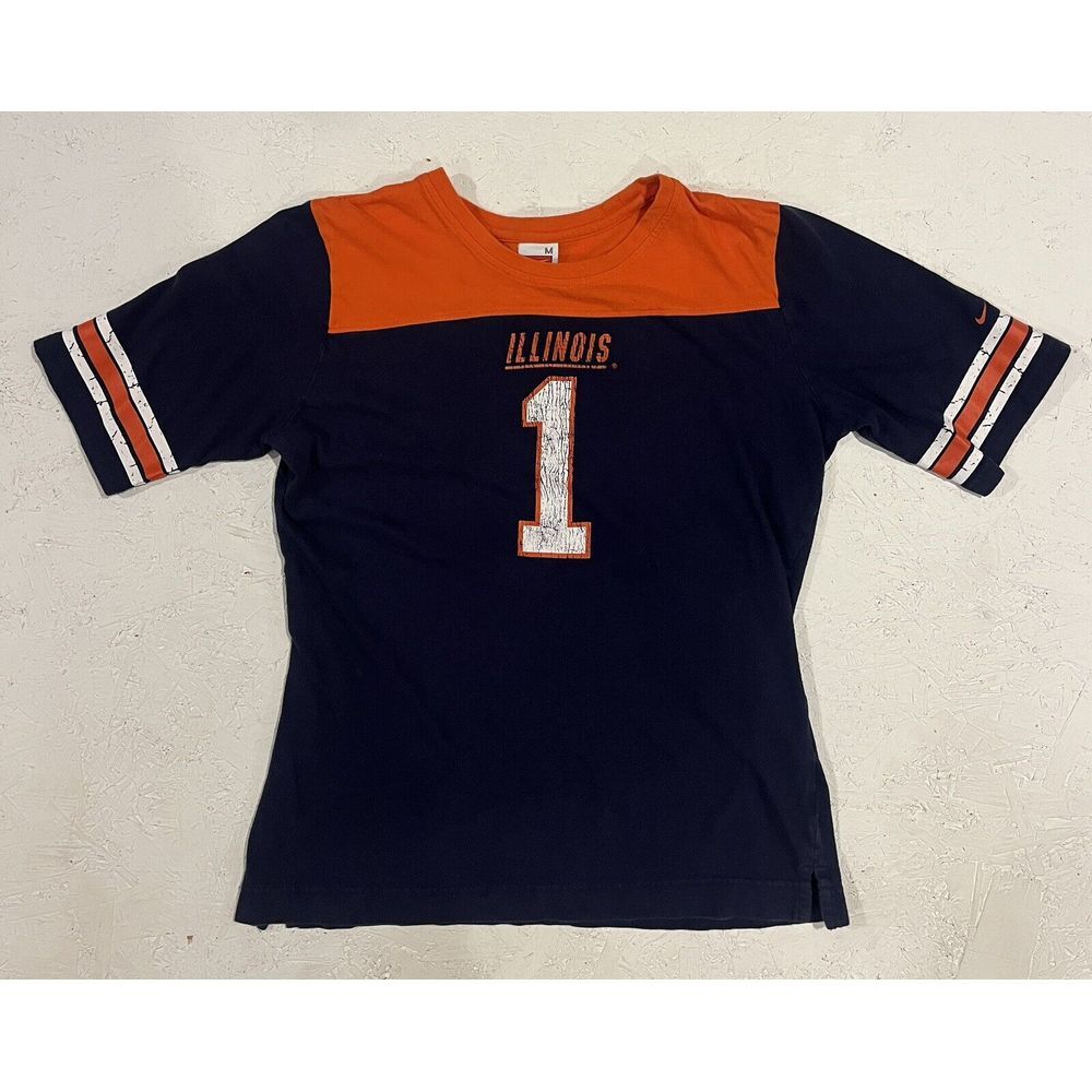 Vintage Nike Team University Illinois Illini Baseball Tee Shirt Womens M Blue